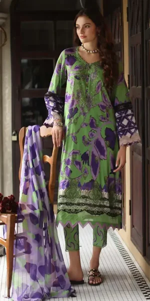 RA-231 Embroidered Laser Cut Shirt Chiffon Dupatta 3pc