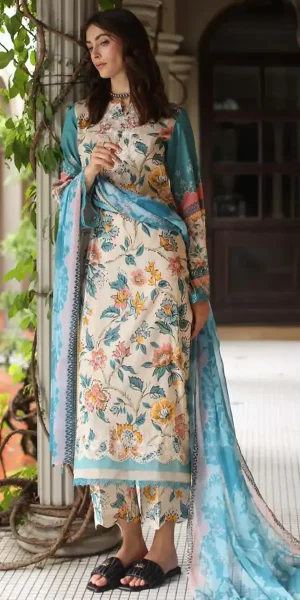 RA-232 Embroidered Laser Cut Shirt Chiffon Dupatta 3pc
